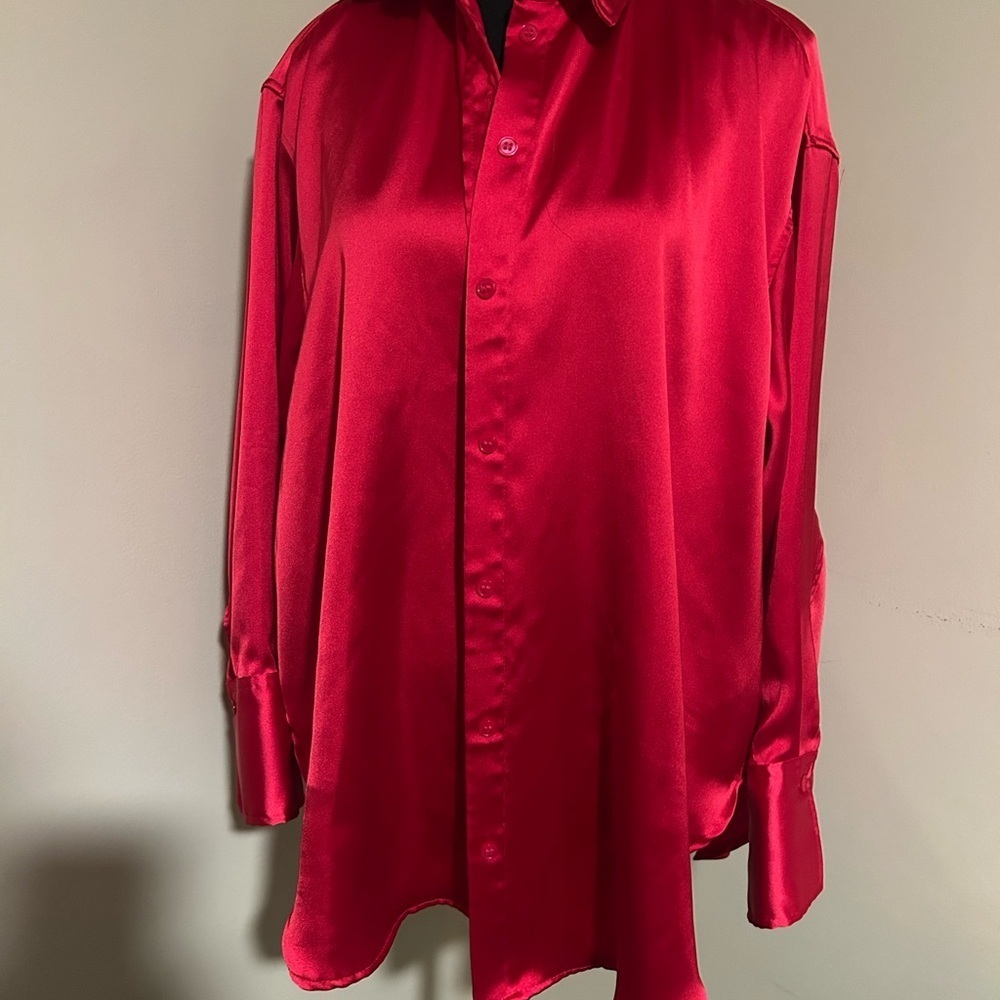 H&M Pink Oversized Button Down Blouse Size Small - Like New - Picture 3 of 11